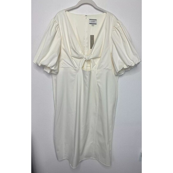 J.Crew Size 24 Cutout Puff Sleeve Sheath Dress In Cotton Twill Ivory Lined NWT - Picture 4 of 16